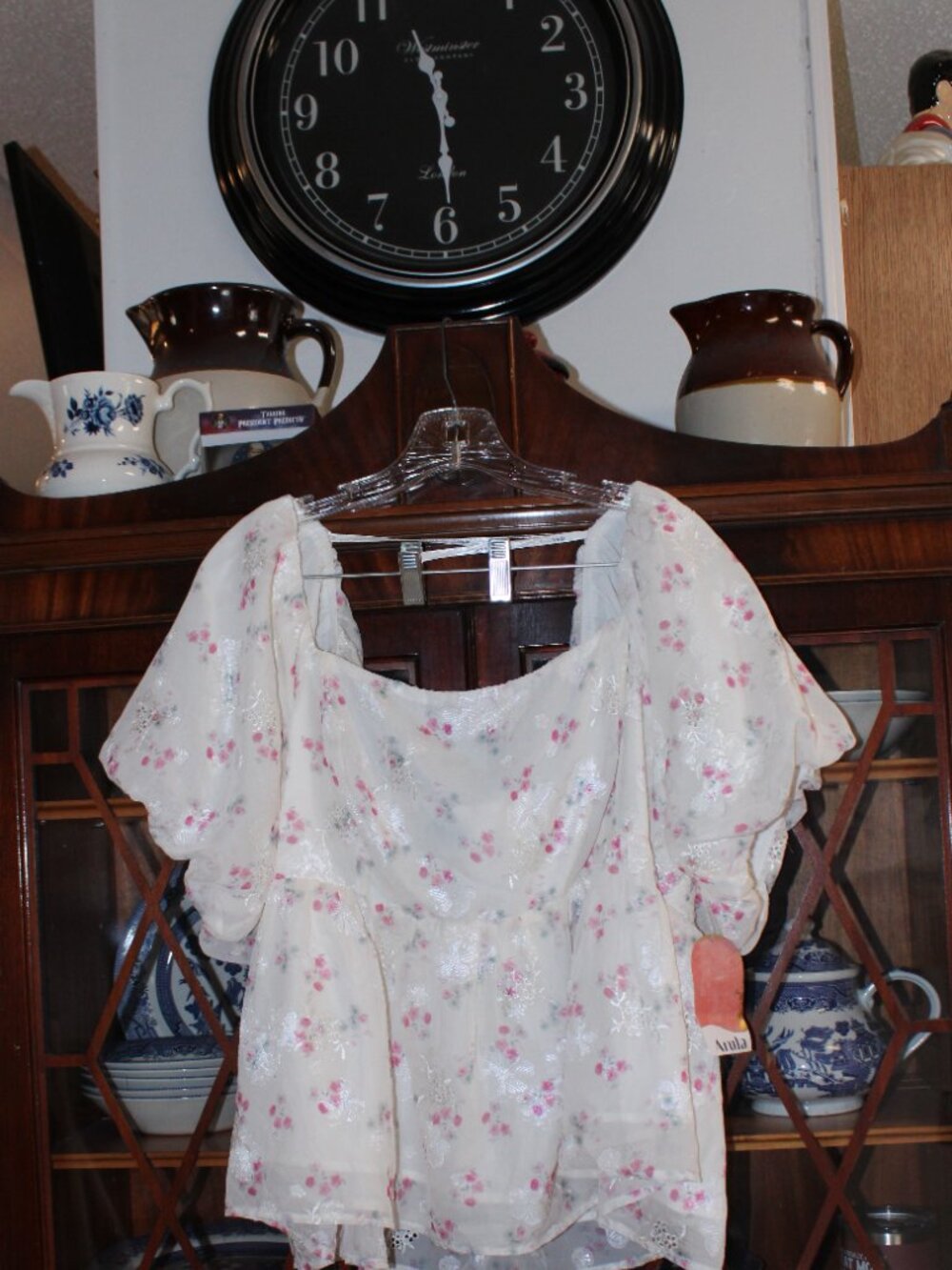 Arula Babydoll 2X Ivory Rust Floral Top Lacing Cottagecore Boho Peasant New - Picture 5 of 7